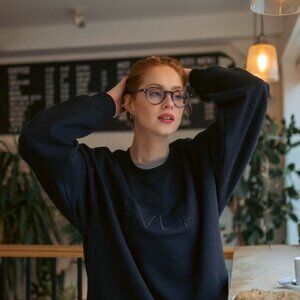SALT After Party Sweater Cozy Black Pullover Embroidered Spell Out Logo Unisex